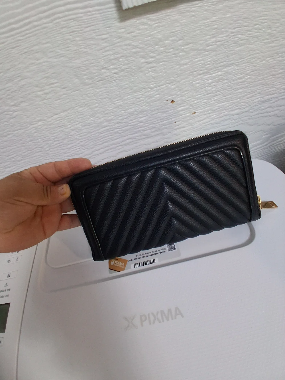 Victoria's Secret Black Quilted Zip Wallet with Gold Accent